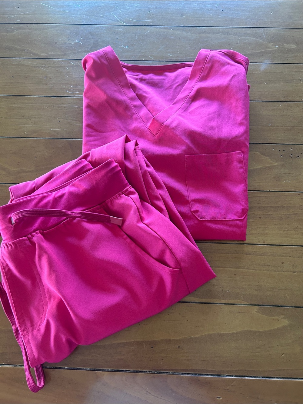 Bright Pink V-Neck Scrub Set | Medium | Drawstring Pants | Good Condition
